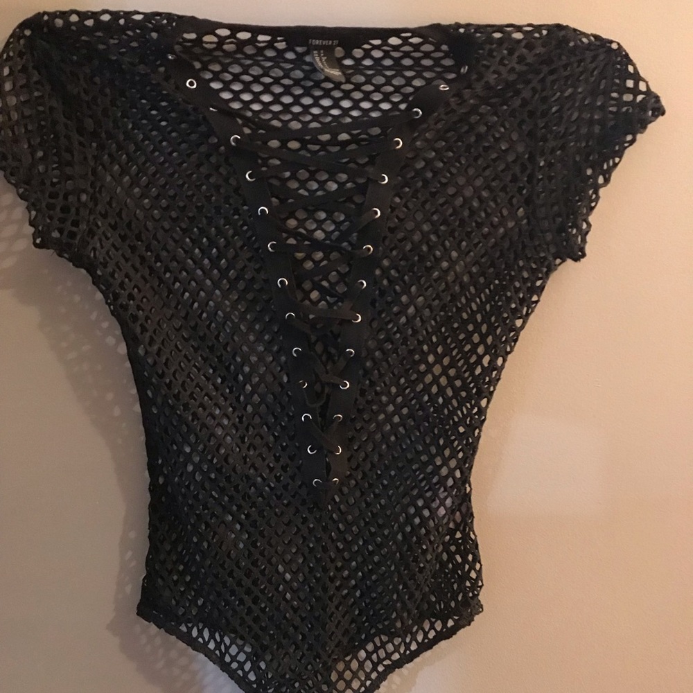 Black mesh body suit